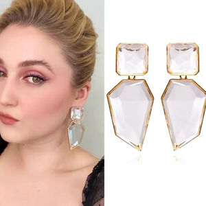 ZARA Clear Geometric Faceted Drop Earrings